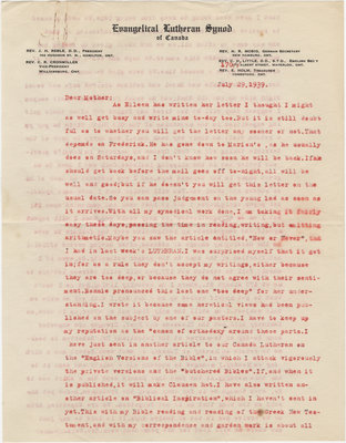 Letter from C. H. Little to Candace Little, July 29, 1939