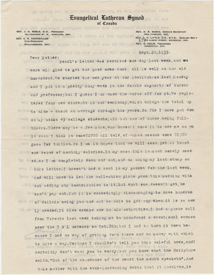 Letter from C. H. Little to Candace Little, September 24, 1939