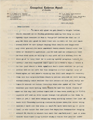 Letter from C. H. Little to Candace Little, October 14, 1939