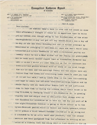 Letter from C. H. Little to Candace Little, November 4, 1939