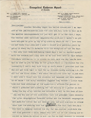 Letter from C. H. Little to Candace Little, December 2, 1939