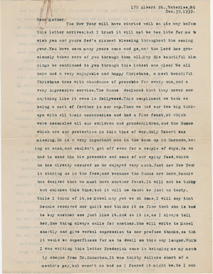 Letter from C. H. Little to Candace Little, December 30, 1939