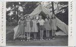 Campers in front of a tent, Lutheran Girls Camp at Fisher's Glen, 1941