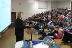 Laura Allan giving a presentation to potential students on Laurier Day, 2002