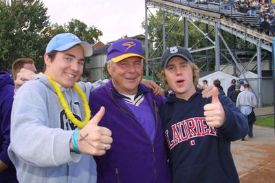Don Smith and fans at Wilfrid Laurier University Homecoming football game, 2003