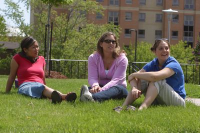 Students sitting on campus, 2003