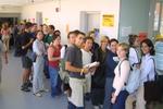 Students standing in line at One Card office, 2001