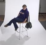 Student posing in Laurier attire, 2002