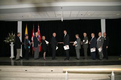 Ribbon cutting at Science Research Centre opening, 2004