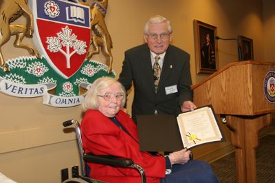 Edna Staebler and Herb Epp at 100th birthday party, 2006