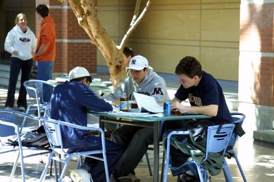 Students studying in science atrium, 2003