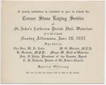 Invitation to the Corner Stone Laying Service of St. John's Lutheran Parish Hall, Waterloo, June 26, 1927