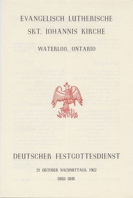 Deutscher Festgottesdienst : St. John's Lutheran Church, October 21, 1962