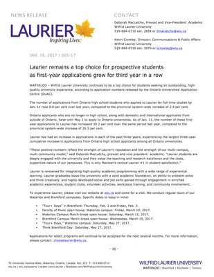 005-2017 : Laurier remains a top choice for prospective students as first-year applications grow for third year in a row