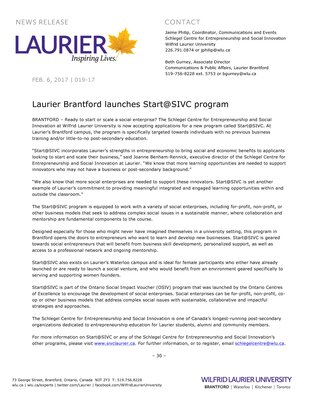 019-2017 : Laurier Brantford launches Start@SIVC program