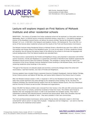 031-2017 : Lecture will explore impact on First Nations of Mohawk Institute and other residential schools