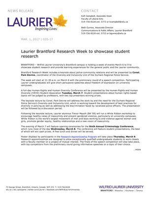 035-2017 : Laurier Brantford Research Week to showcase student research