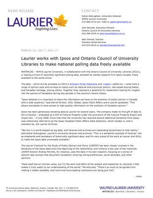 042-2017 : Laurier works with Ipsos and Ontario Council of University Libraries to make national polling data freely available