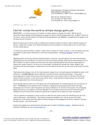 045-2017 : Laurier invites the world to climate change game jam