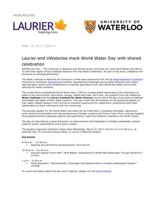 046-2017 : Laurier and UWaterloo mark World Water Day with shared celebration