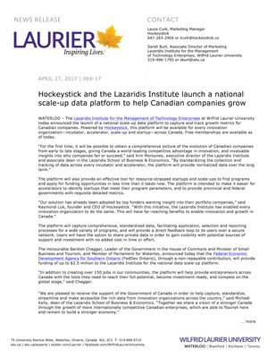 069-2017 : Hockeystick and the Lazaridis Institute launch a national scale-up data platform to help Canadian companies grow