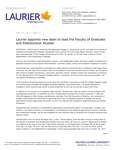 083-2017 : Laurier appoints new dean to lead the Faculty of Graduate and Postdoctoral Studies