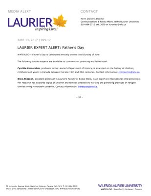 099-2017 : LAURIER EXPERT ALERT: Father’s Day