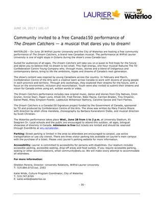 101-2017 : Community invited to a free Canada150 performance of The Dream Catchers — a musical that dares you to dream!