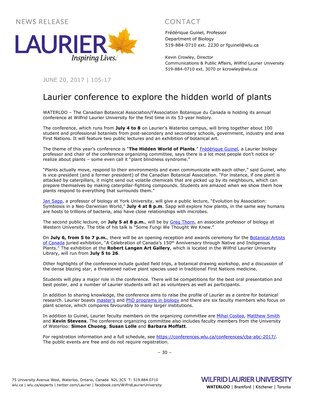 105-2017 : Laurier conference to explore the hidden world of plants