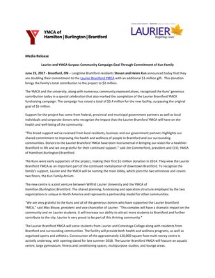 107-2017 : Laurier and YMCA Surpass Community Campaign Goal Through Commitment of Kun Family