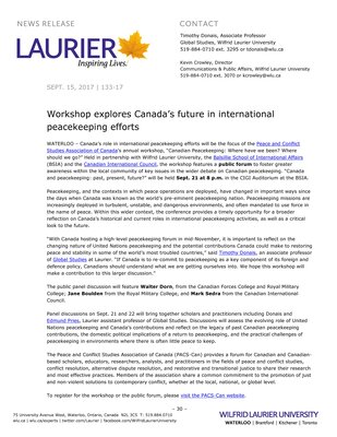 133-2017 : Workshop explores Canada’s future in international peacekeeping efforts