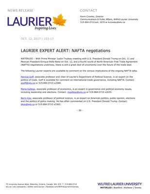 153-2017 : LAURIER EXPERT ALERT: NAFTA negotiations