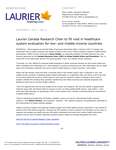 168-2017 : Laurier Canada Research Chair to fill void in healthcare system evaluation for low- and middle-income countries