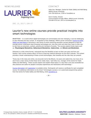 184-2017 : Laurier’s new online courses provide practical insights into smart technologies