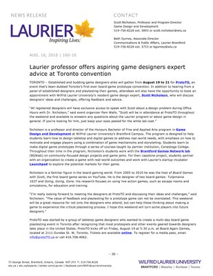 160-2016 : Laurier professor offers aspiring game designers expert advice at Toronto convention