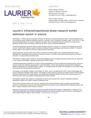 177-2016 : Laurier’s #DistractinglyHonest photo-research exhibit addresses sexism in science