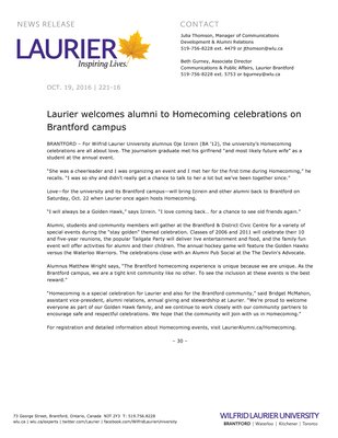 221-2016 : Laurier welcomes alumni to Homecoming celebrations on Brantford campus