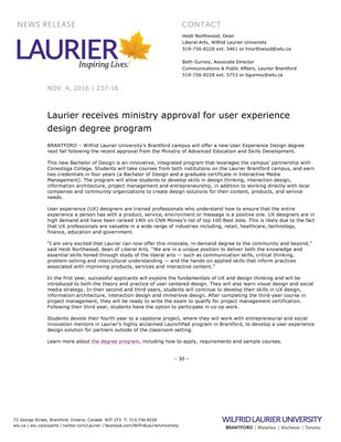 237-2016 : Laurier receives ministry approval for user experience design degree program