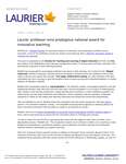 074-2018 : Laurier professor wins prestigious national award for innovative teaching