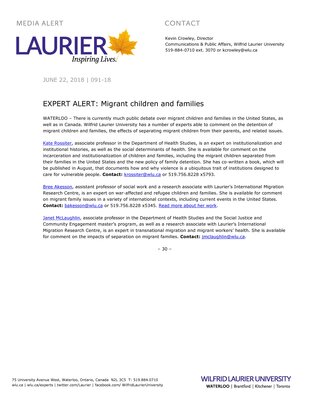 091-2018 : EXPERT ALERT: Migrant children and families