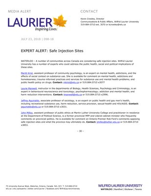 098-2018 : EXPERT ALERT: Safe Injection Sites