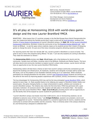 119-2018 : It’s all play at Homecoming 2018 with world class game design and the new Laurier Brantford YMCA