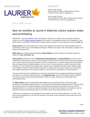 132-2018 : New art exhibits at Laurier’s Waterloo Library explore slides and printmaking