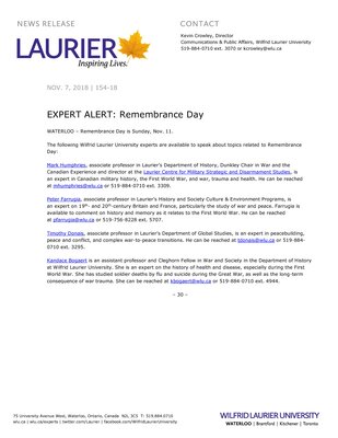 154-2018 : EXPERT ALERT: Remembrance Day