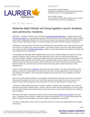 160-2018 : Waterloo Night Market will bring together Laurier students and community residents