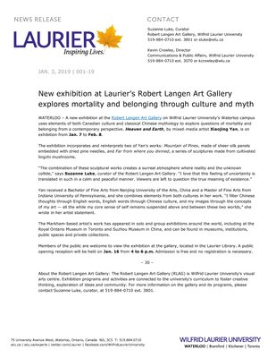 001-2019 : New exhibition at Laurier’s Robert Langen Art Gallery explores mortality and belonging through culture and myth