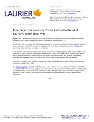 020-2019 : Ethereal artistic works by Fraser Radford featured at Laurier’s Yellow Brick Wall