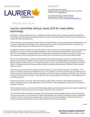 035-2019 : Laurier LaunchPad startup raises $1M for road-safety technology