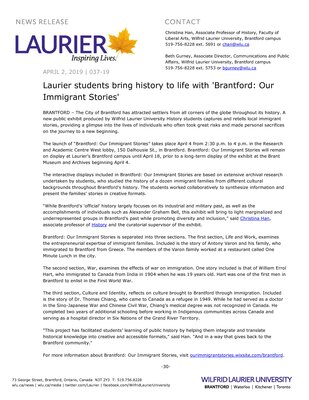 037-2019 : Laurier students bring history to life with 'Brantford: Our Immigrant Stories'