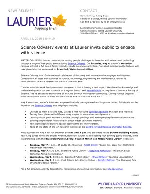 044-2019 : Science Odyssey events at Laurier invite public to engage with science